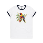 Lorikeet, Australian Birds - Women's Ringer Tee White Navy Womens Ringer T-shirt animal Printed In Australia