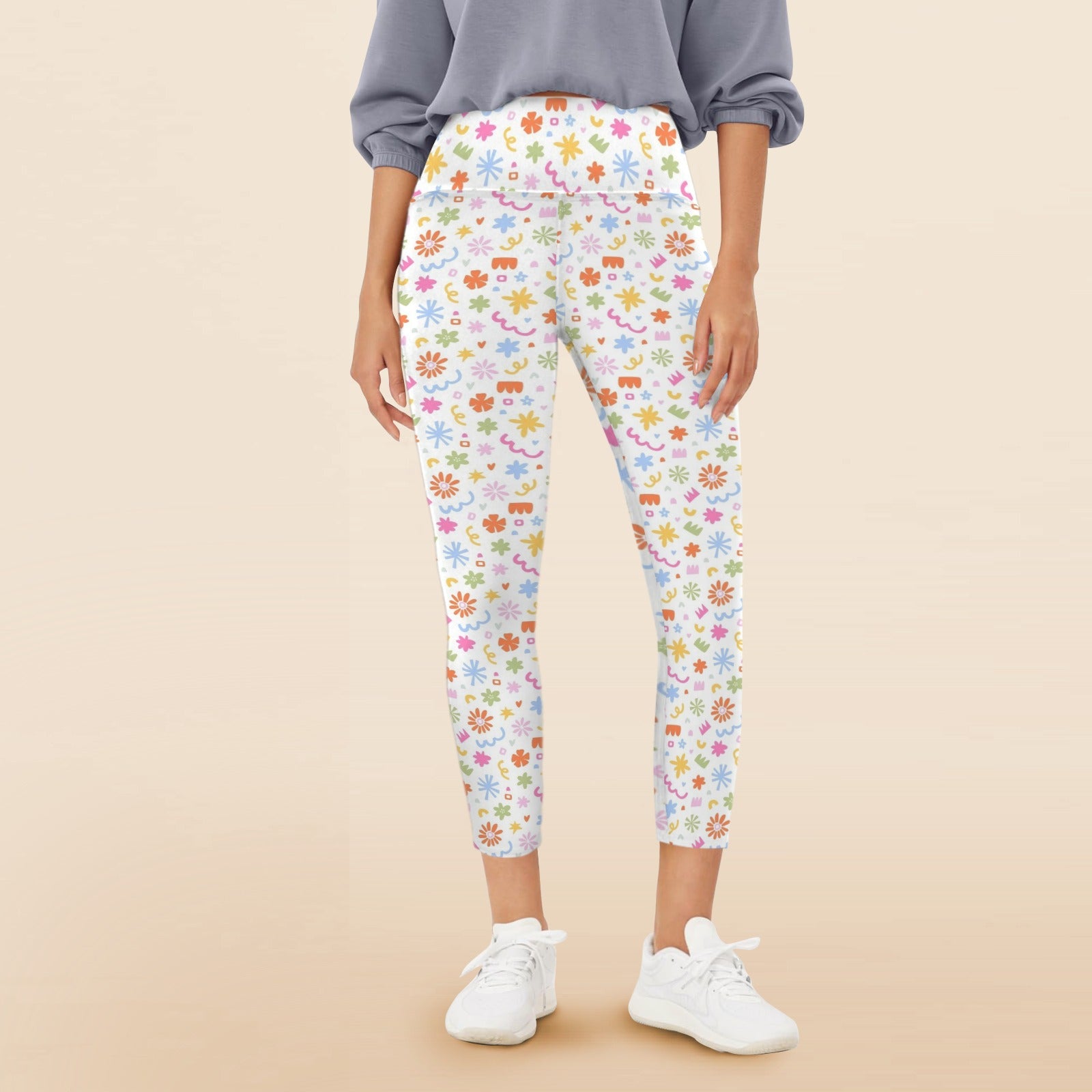 Abstract Colourful Shapes - Women's High Waist Pockets Yoga Leggings