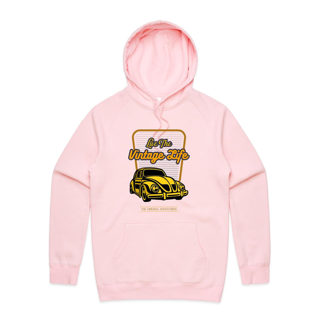 Live The Vintage Life - Mens Hoodie Pink Mens Hoodie Dad Printed In Australia