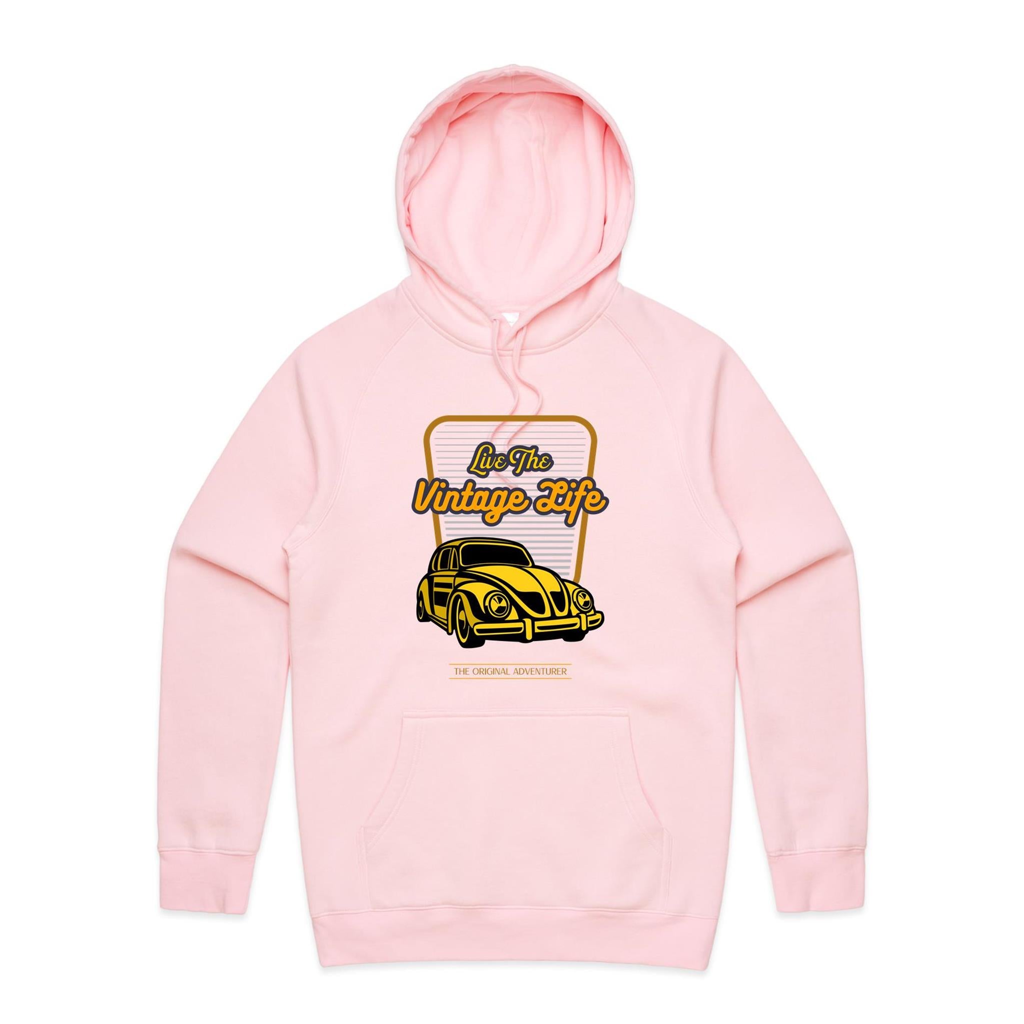 Live The Vintage Life - Mens Hoodie Pink Mens Hoodie Dad Printed In Australia