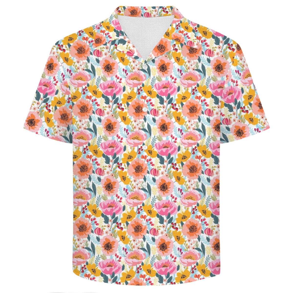 Bright And Colourful Flowers Men's Crinkle Hawaiian Shirt