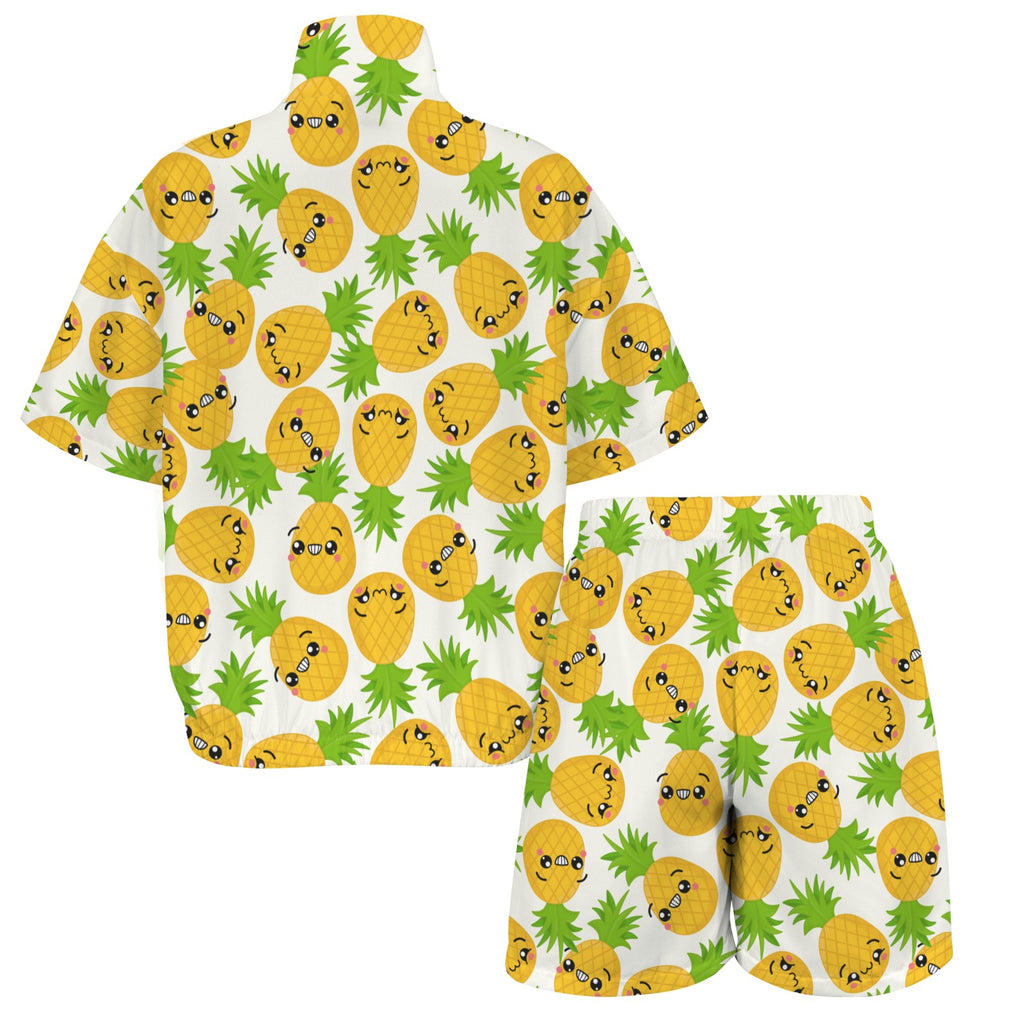 Cool Pineapples Women's Windbreaker Short Set Women's Windbreaker Short Set Food Printed Offshore