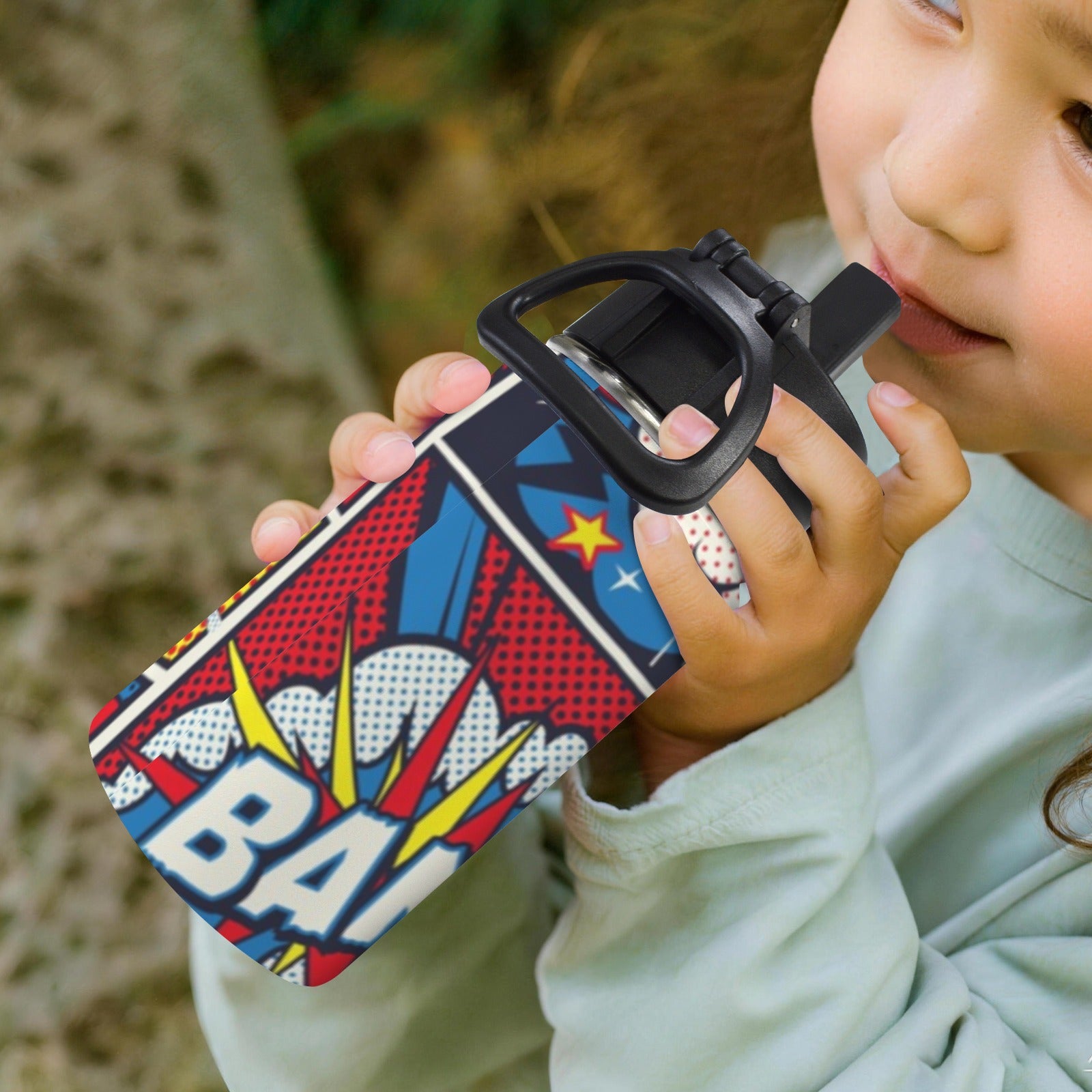 Comic Book 12oz Kids Water Bottle with Straw Lid