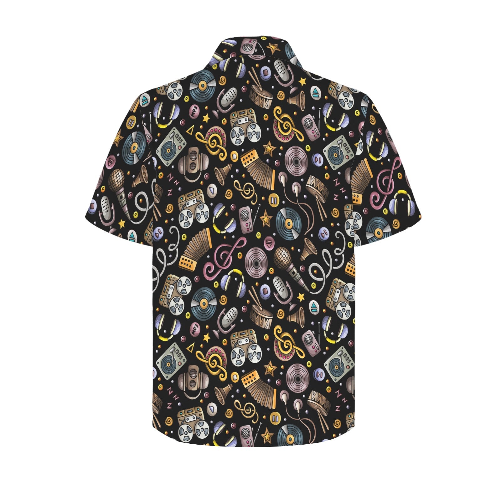 Retro Music Mix Men's Short Sleeve Hawaiian Shirt Men's Hawaiian Shirt (New) Music Printed Offshore Retro