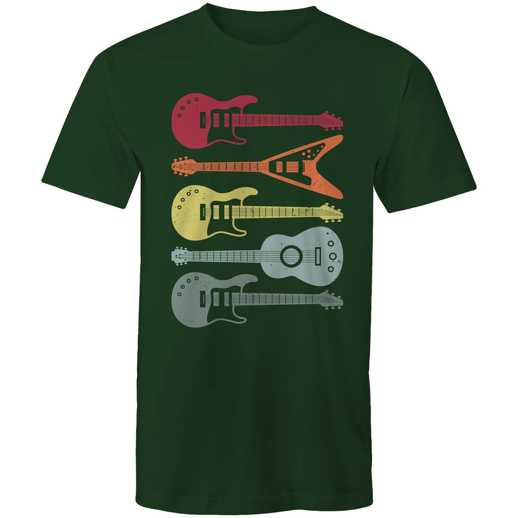 Retro Guitars - Mens T-Shirt Forest Green Mens T-shirt Music Printed In Australia