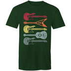 Retro Guitars - Mens T-Shirt Forest Green Mens T-shirt Music Printed In Australia