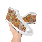 Orange Retro Floral Men's High Top Canvas Shoes Men's Classic High Top Canvas Shoes Plants Printed Offshore