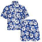 Blue Hawaiian Floral Women's Windbreaker Short Set Women's Windbreaker Short Set Plants Printed Offshore
