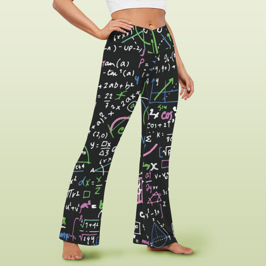 Equations In Green And Pink High Waist Crossover Tummy Control Flare Leggings High Waist Flare Leggings Maths Printed Offshore