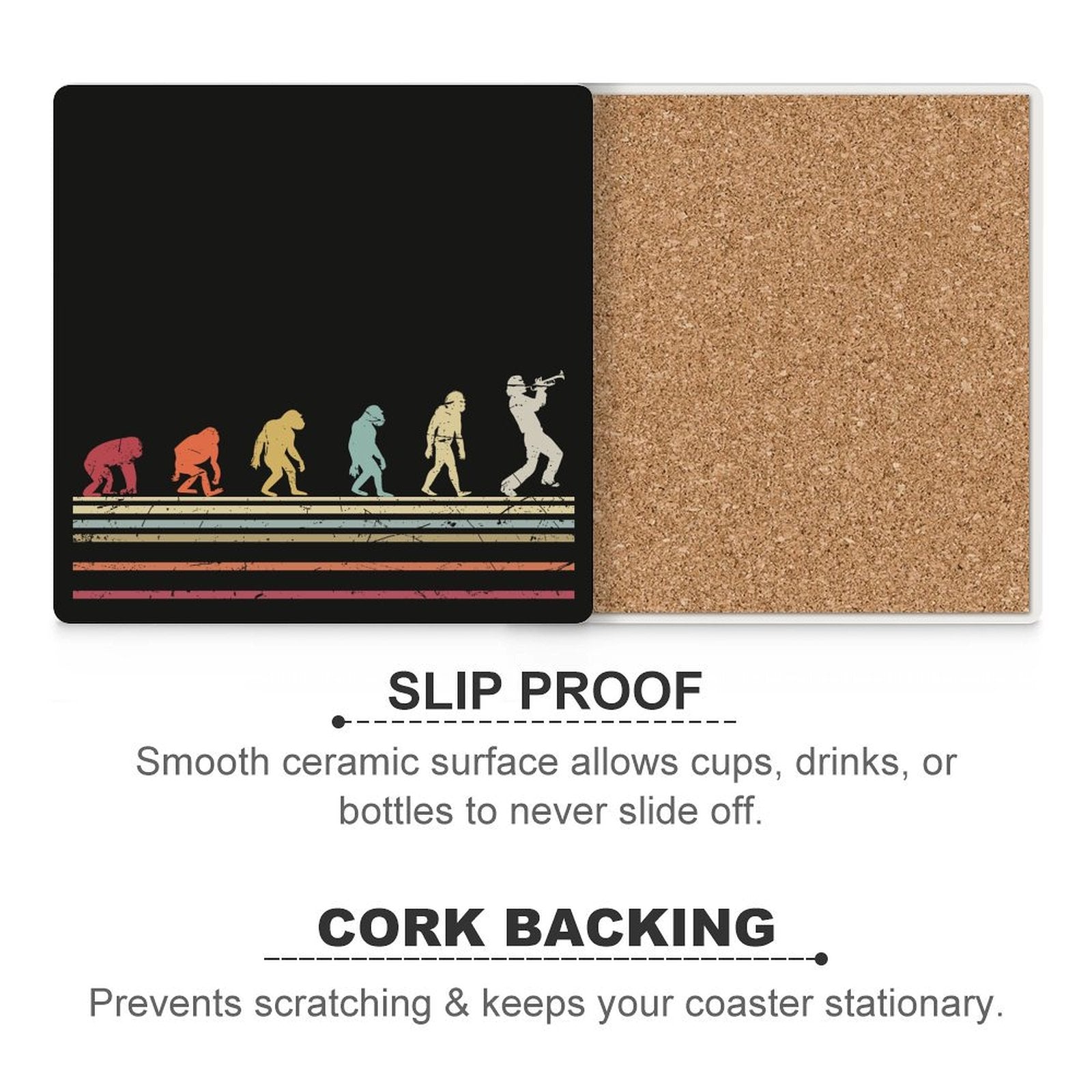 Trumpet Player Evolution - Ceramic Coasters (Square) Ceramic Coasters Music Printed Offshore
