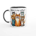 Where Is My Coffee, Cranky Cats White 11oz Ceramic Mug with Colour Inside Ceramic Black Colour 11oz Mug animal Coffee Globally Fulfilled