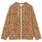Orange Retro Floral Women's Full-Zip Hoodie