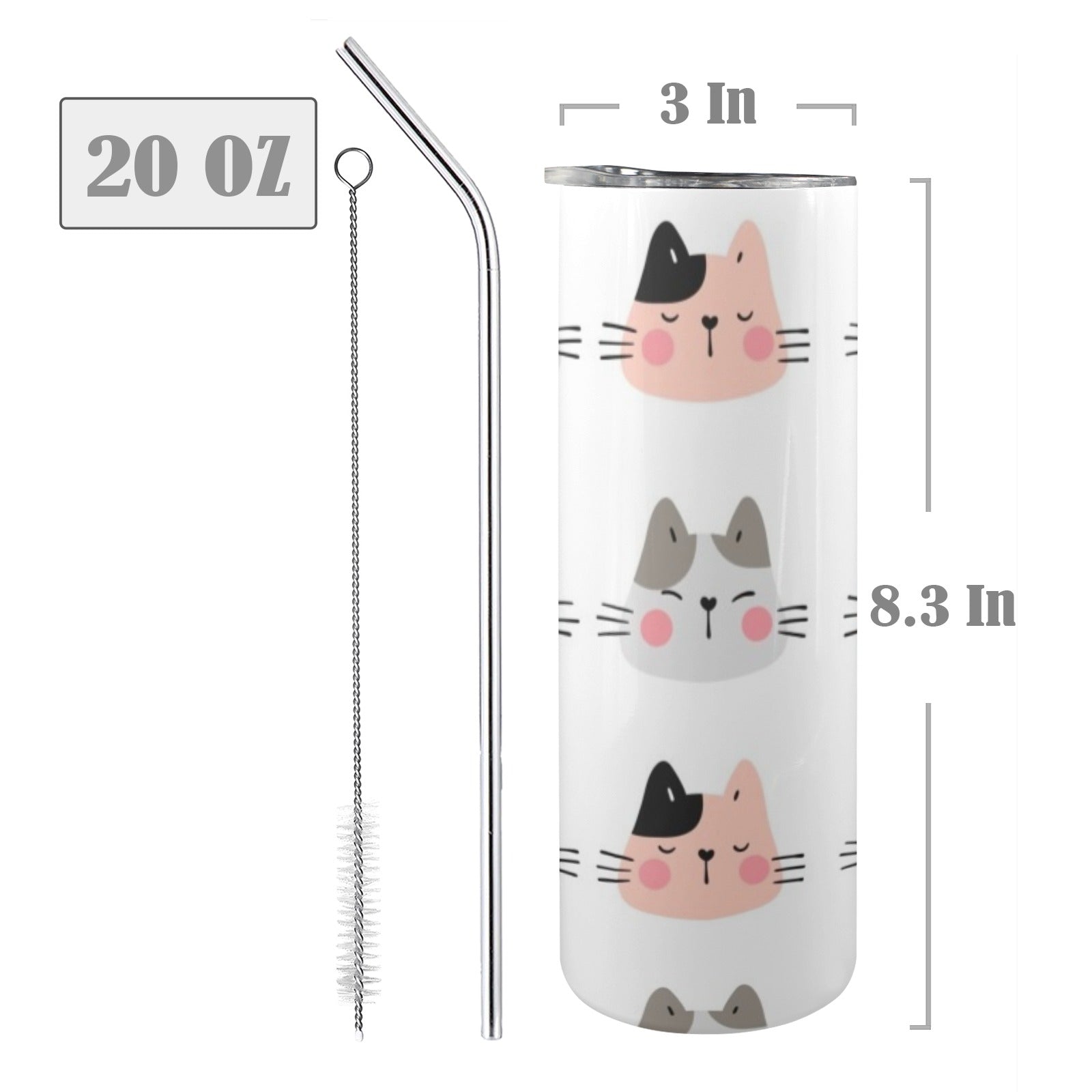 Cat Faces - 20oz Tall Skinny Tumbler with Lid and Straw