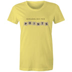 Scrabbling For Points - Womens T-shirt Yellow Womens T-shirt Games Printed In Australia