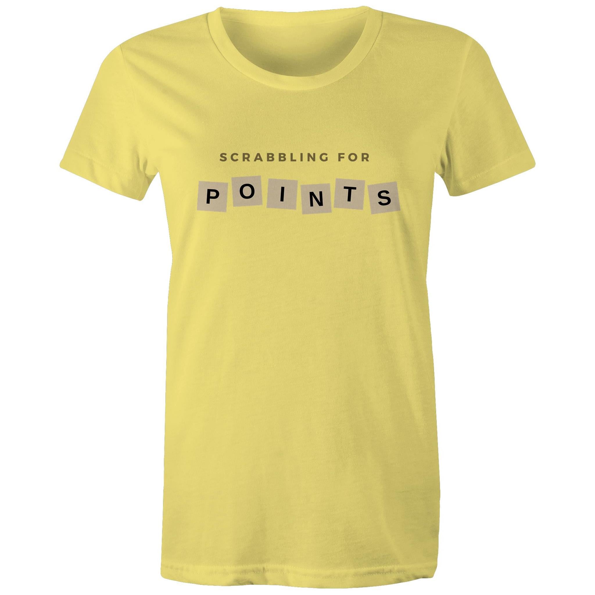 Scrabbling For Points - Womens T-shirt Yellow Womens T-shirt Games Printed In Australia