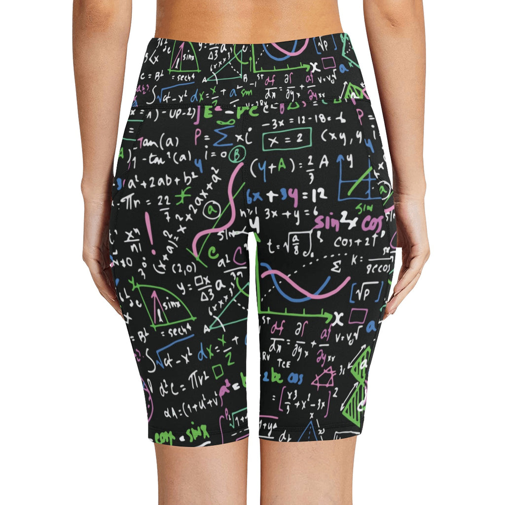 Equations In Green And Pink Women's Bike Shorts With Side Pockets Women's Bike Shorts Maths Printed Offshore