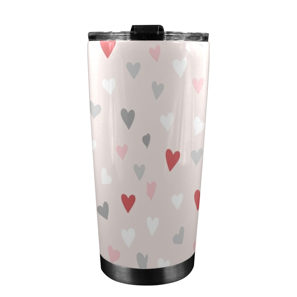Pretty Hearts - 20oz Mobile Tumbler with Lid (Black Lock) 20oz Travel Mug Love Printed Offshore