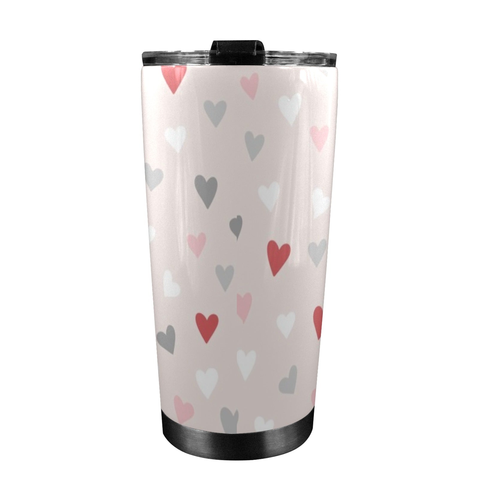 Pretty Hearts - 20oz Mobile Tumbler with Lid (Black Lock) 20oz Travel Mug Love Printed Offshore