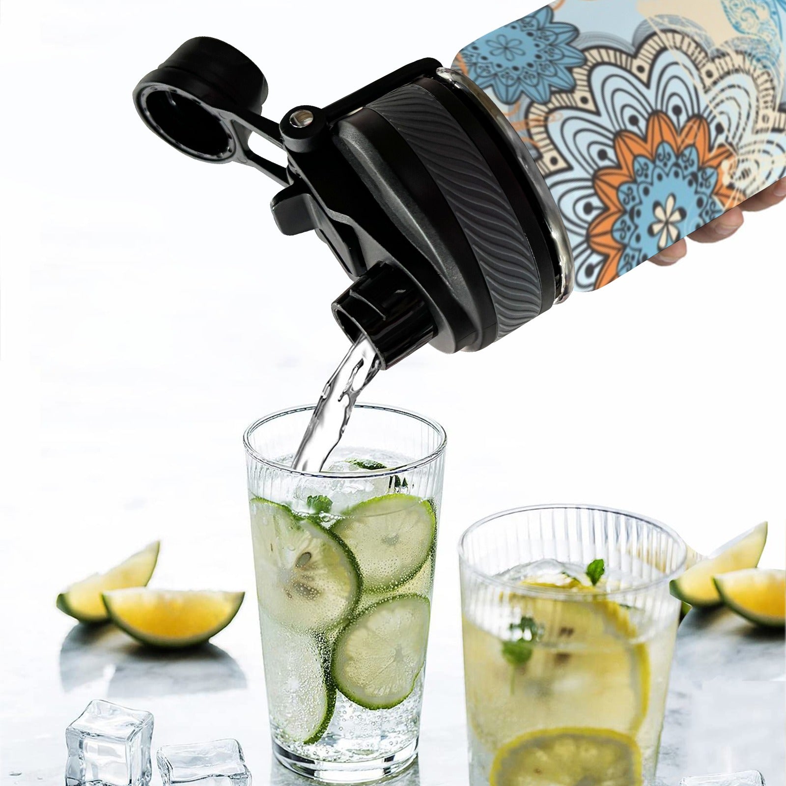 Blue Butterfly Flower - Insulated Water Bottle with Dual-Use Lid (18oz) Insulated Water Bottle with Dual-Use Lid (18oz) Plants Printed Offshore