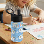 Cute Unicorn Rainbow 12oz Kids Water Bottle with Straw Lid
