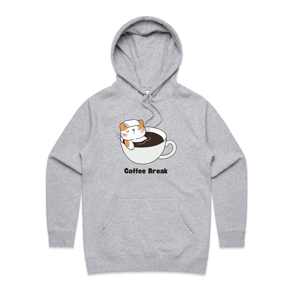Cat Coffee Break - Womens Hoodie Grey Marle Womens Hoodie animal Coffee Printed In Australia