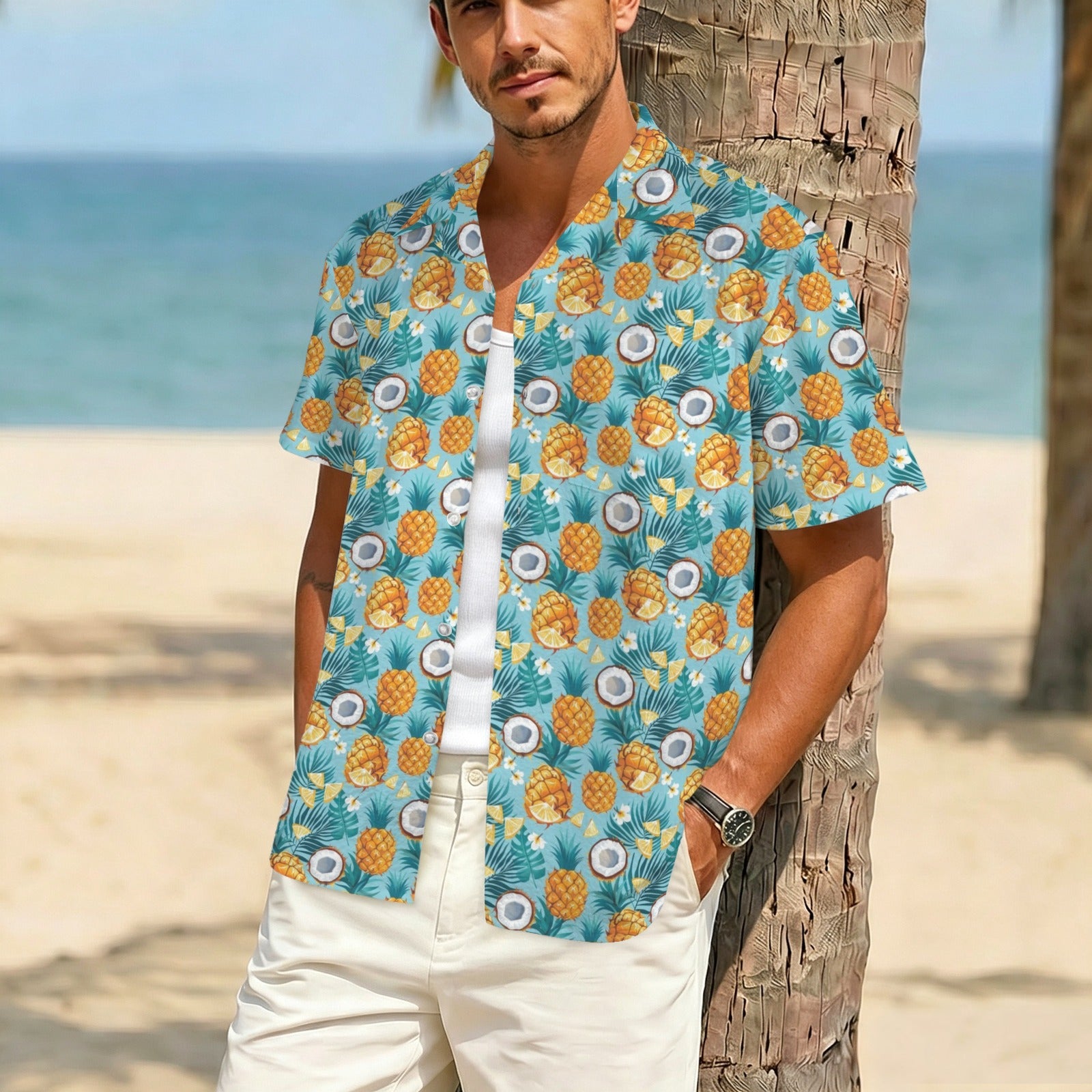 Pineapple Coconut Men's Crinkle Hawaiian Shirt