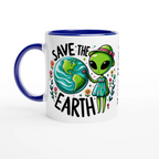Personalised - Save The Earth, Alien - 11oz Ceramic Mug Ceramic Blue Personalised Mug customise Environment Globally Fulfilled personalise Sci Fi