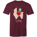 Fa La La La Llama, Christmas - Mens T-Shirt Burgundy Mens Christmas T-shirt Christmas Printed In Australia