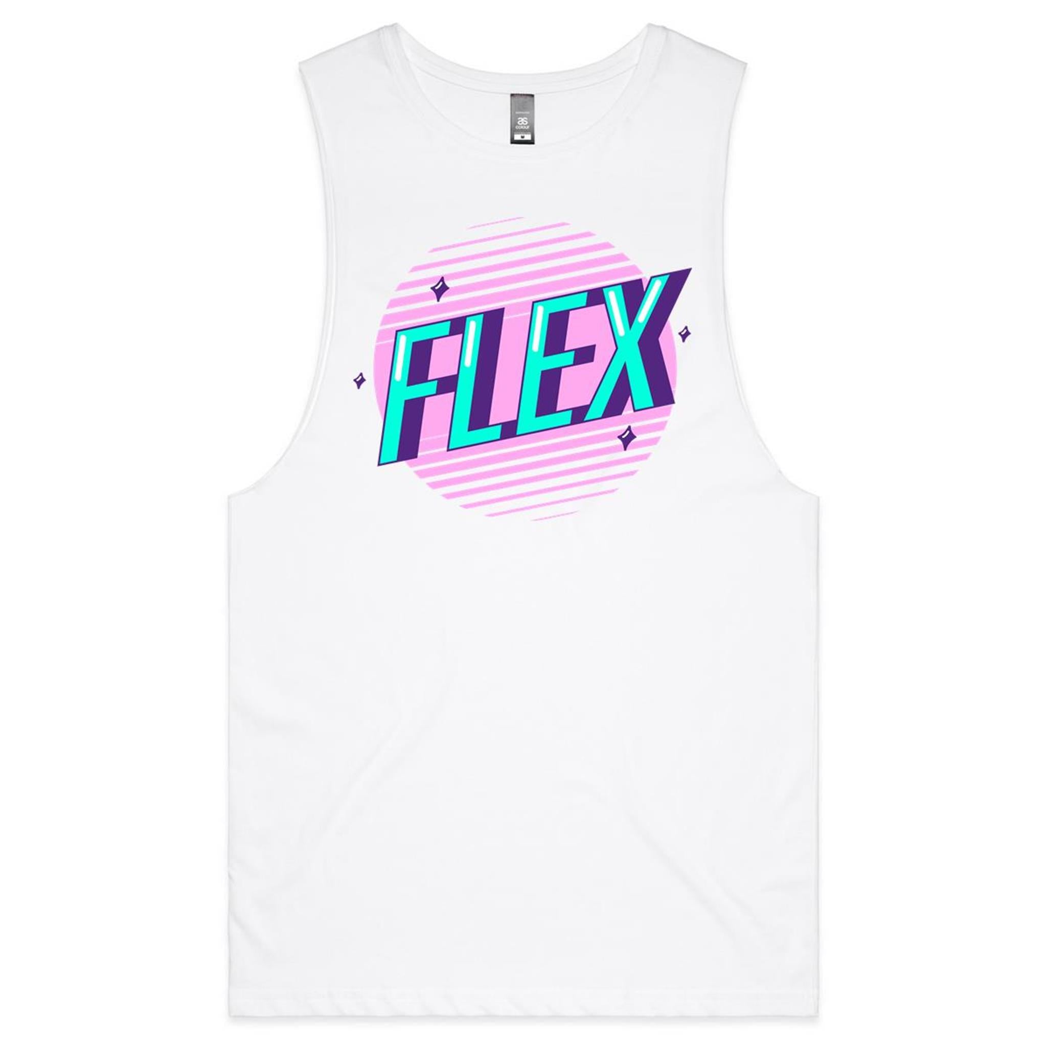 Flex - Tank Top Tee White Drop Arm Tank Top Fitness Printed In Australia