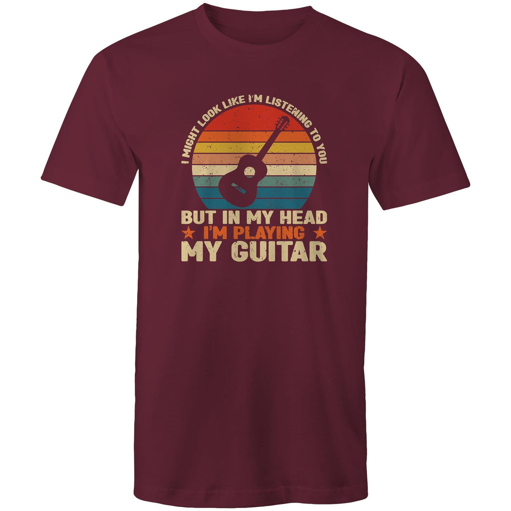 In My Head I'm Playing My Guitar - Mens T-Shirt Burgundy Mens T-shirt Music Printed In Australia