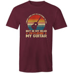 In My Head I'm Playing My Guitar - Mens T-Shirt Burgundy Mens T-shirt Music Printed In Australia