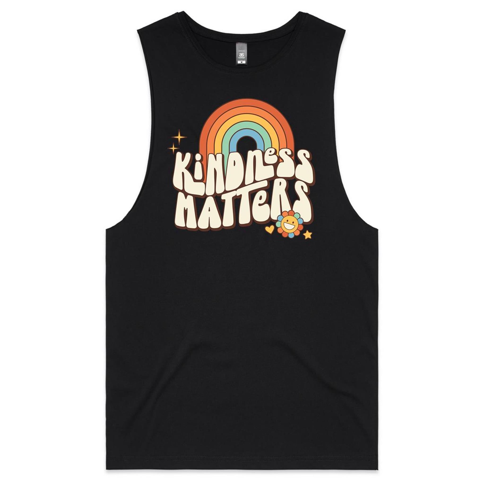 Kindness Matters - Mens Tank Top Tee Black Drop Arm Tank Top Kindness Printed In Australia