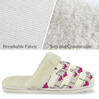 Pink Heart Music Notes Women's Fur Trim Thick-Sole Indoor Slippers Women's Fur Trimmed Slippers Music Printed Offshore