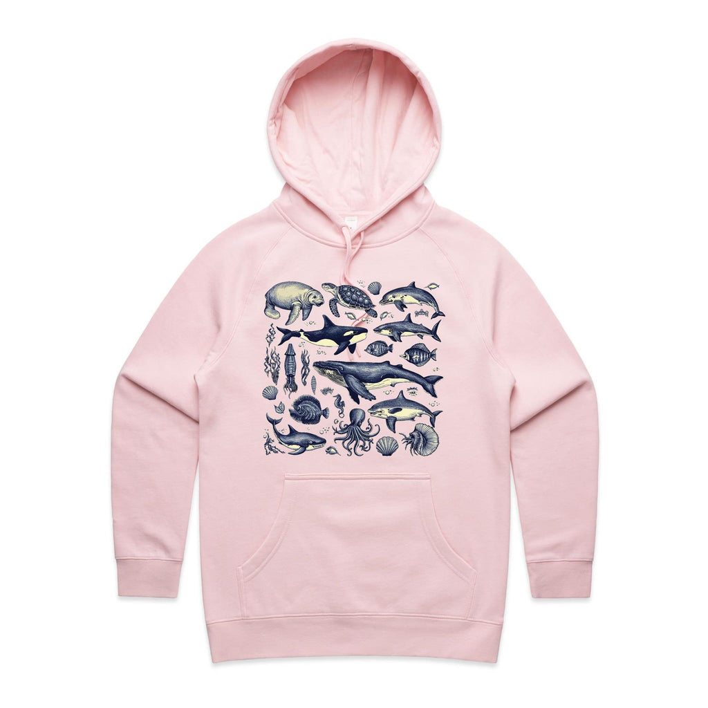 Sea Creatures - Womens Hoodie Pink Womens Hoodie animal Printed In Australia