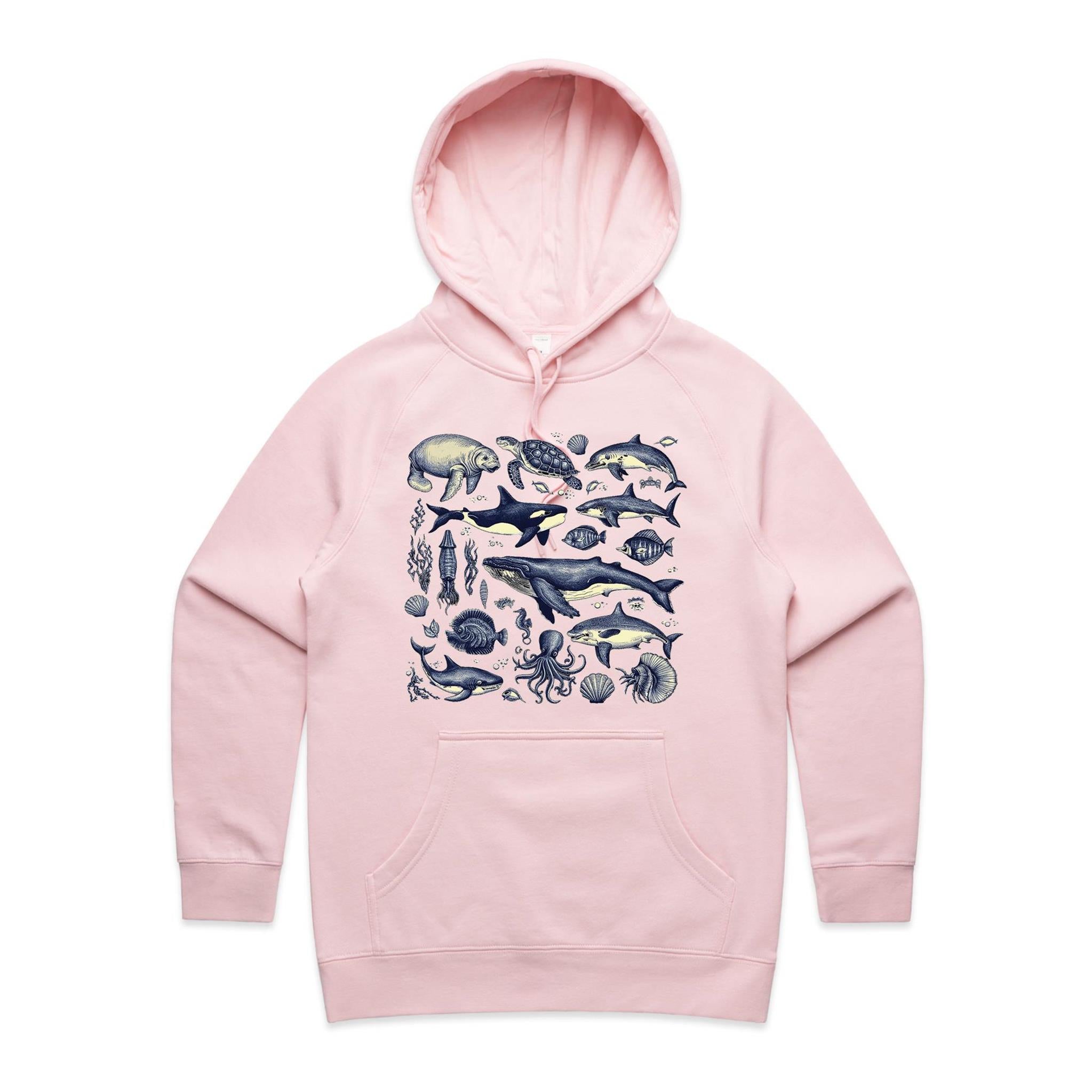Sea Creatures - Womens Hoodie Pink Womens Hoodie animal Printed In Australia
