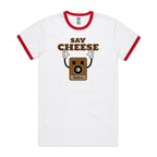 Say Cheese, Retro Camera - Staple Ringer Tee White Red Ringer T-Shirt Printed In Australia Retro