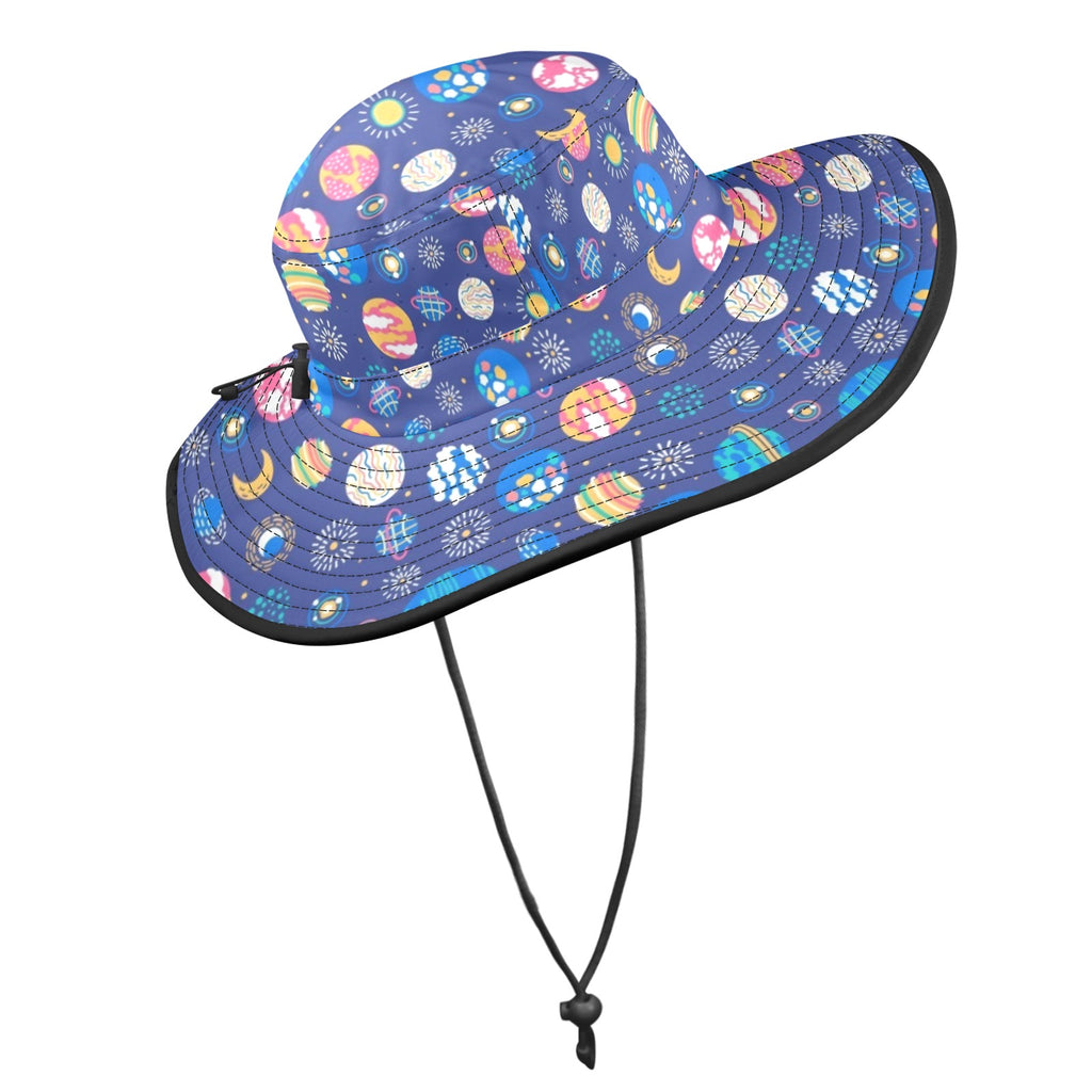 Planets On Blue Wide Brim Bucket Hat Wide Brim Bucket Hat Printed Offshore Space