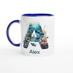 Coral Sea Initial 11oz Ceramic Mug Ceramic Blue Personalised 11oz Mug customise Globally Fulfilled Initial Name Ocean personalise