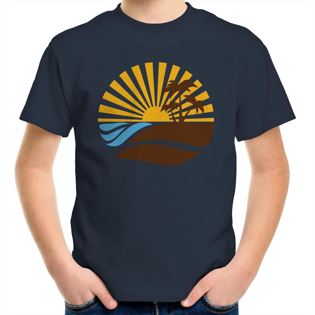 Retro Sunset - Kids Youth T-Shirt Navy Kids Youth T-shirt Printed In Australia Retro Summer