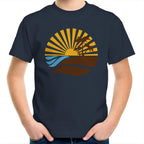 Retro Sunset - Kids Youth T-Shirt Navy Kids Youth T-shirt Printed In Australia Retro Summer