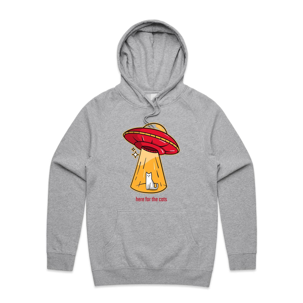 UFO, Here For The Cats - Mens Hoodie Grey Marle Mens Hoodie animal Printed In Australia Sci Fi