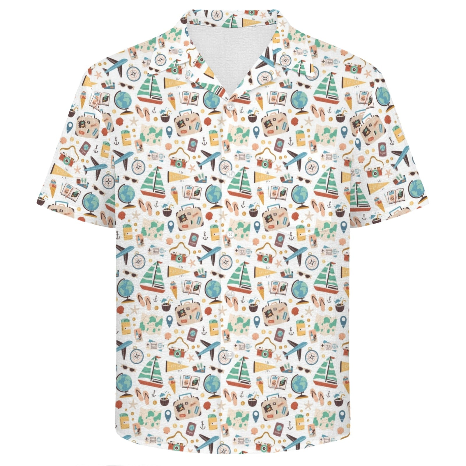 Travel And Explore Men's Crinkle Hawaiian Shirt