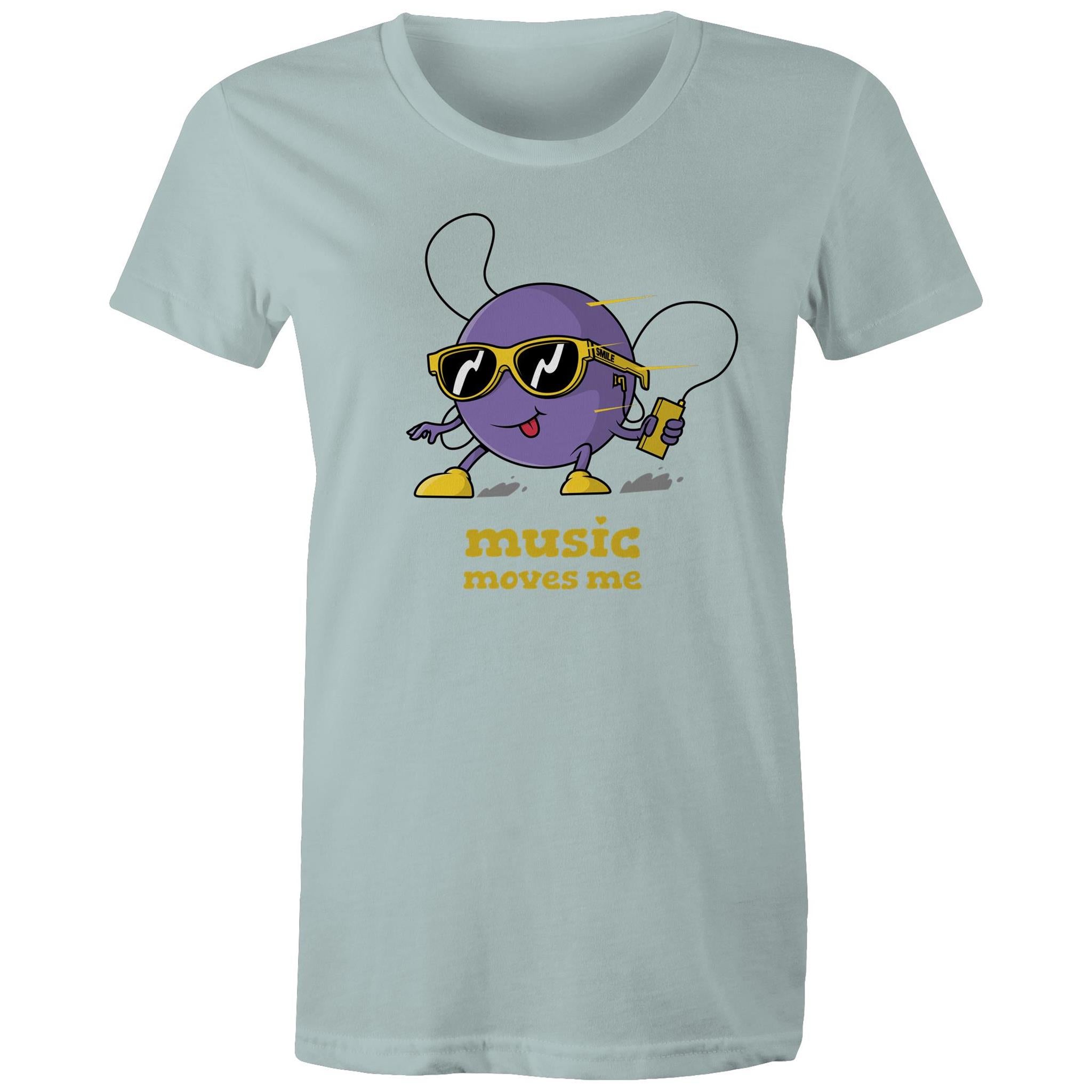 Music Moves Me - Womens T-shirt Pale Blue Womens T-shirt Music Printed In Australia