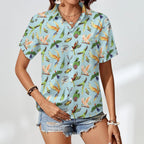 Parrots Women's Short-Sleeve Button Up Shirt Women's Short-Sleeve Button Up Shirt animal Birds Printed Offshore