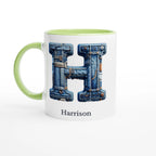 Blue Denim Initial - 11oz Ceramic Mug Ceramic Green Personalised 11oz Mug customise Globally Fulfilled Initial Name personalise