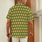 Yellow Flowers On Green Men's Hawaiian Shirt