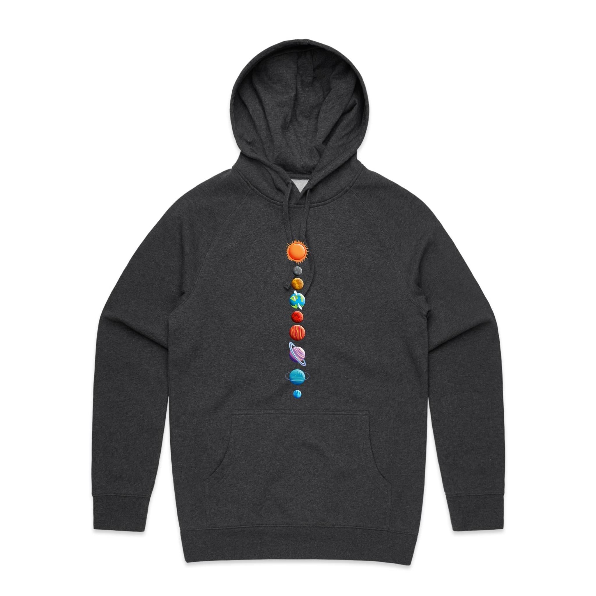 Our Solar System - Mens Hoodie Asphalt Marle Mens Hoodie Printed In Australia Space
