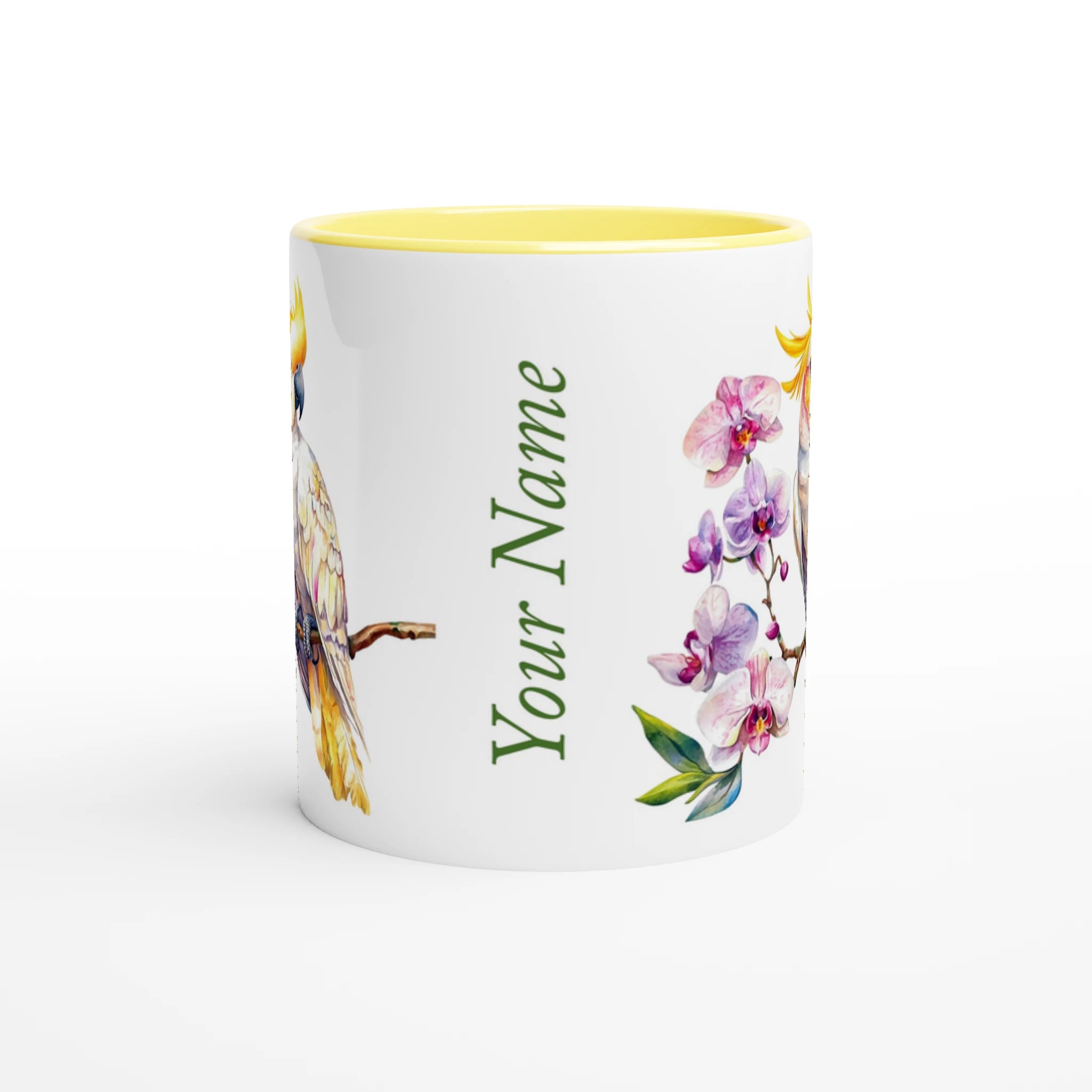 Personalise - Cockatoo, Australian Birds - White 11oz Ceramic Mug with Colour Inside Personalised 11oz Mug animal Globally Fulfilled