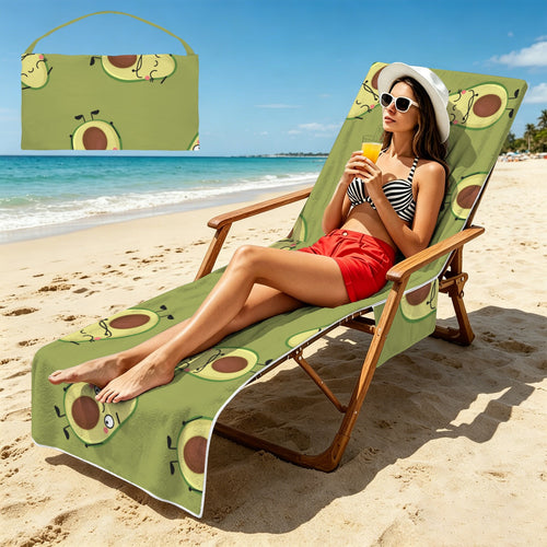 Avocado Characters Beach Chair Towel Cover with Side Pockets One Size Beach Chair Towel Cover with Side Pockets Food Printed Offshore