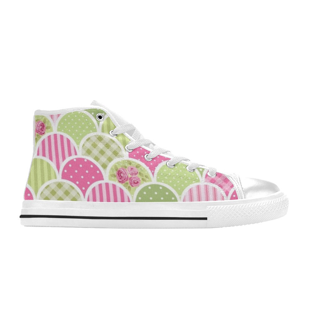 Floral Tabs - Kids High Top Canvas Shoes